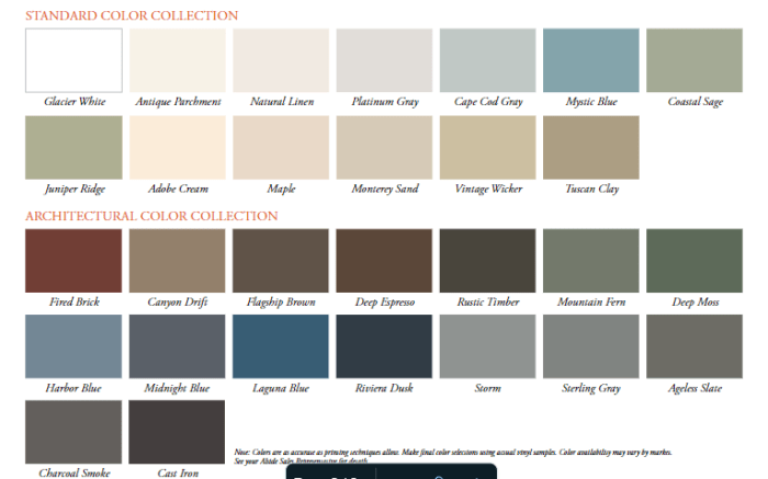 Abc vinyl siding colors